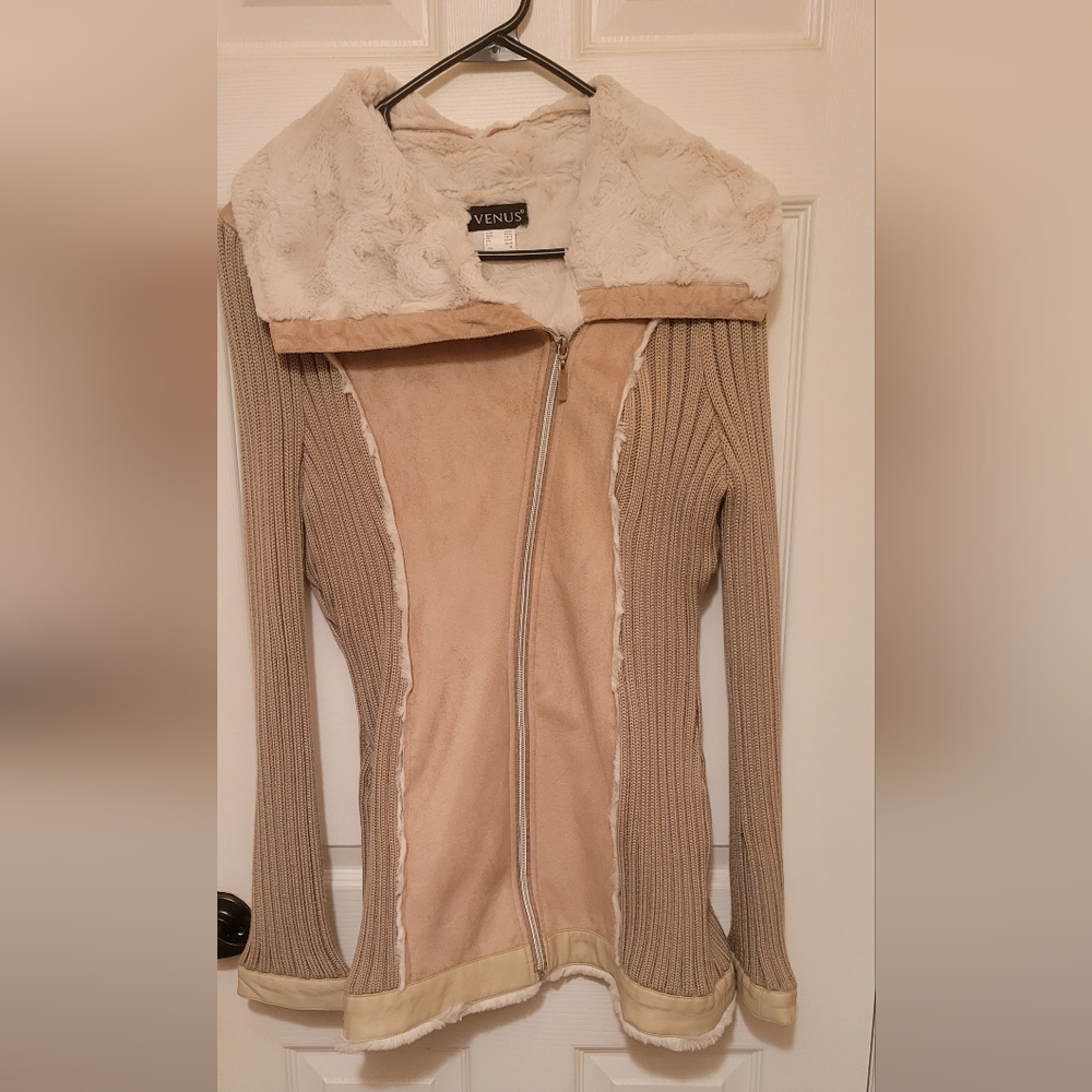 Venus  Medium Faux Leather Suede Sweather Jacket